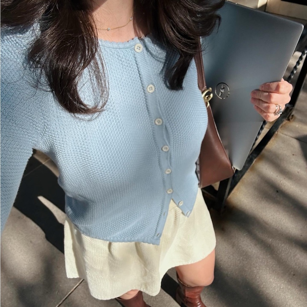 Djerf Avenue Amorini Light Blue Button-Up Cardigan